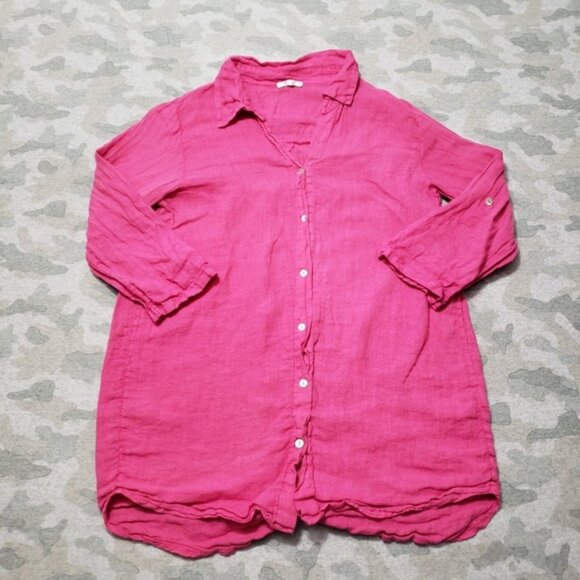 Rosemarine Top Womens Large Pink Linen Long Sleeve Button-Up - Picture 1 of 10
